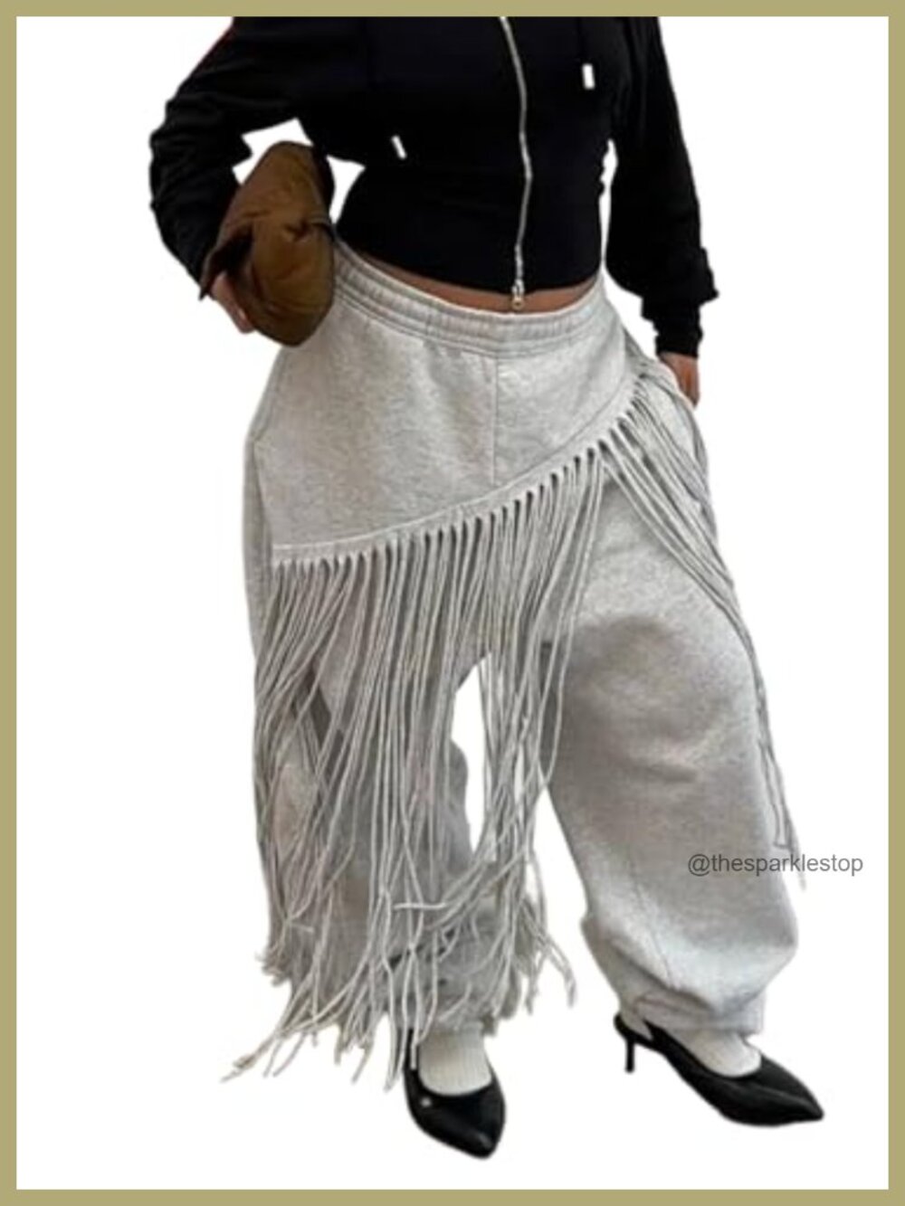 Wide Leg Sweatpants High Waisted Baggy Pants Fringe Athletic Joggers with